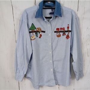 ‼️final must bundle‼️ Shirt Striped Embroidery Denim Collar
